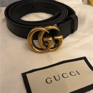 Gucci Black Leather Belt with Gold GG Emblem